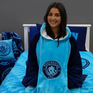 Manchester City FC Hoodie Blanket Oversized Sweatshirt Sherpa, Blue - Medium