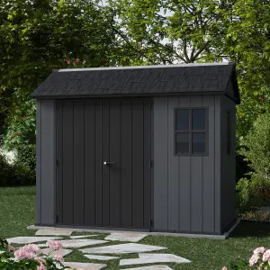 Keter Newton Plus Horizontal 9x7.5 ft Apex Grey Plastic 2 door Shed with floor & 2 windows (Base included)