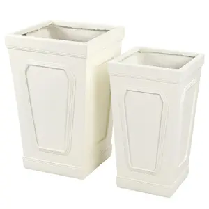 Set of 2 Large Handmade Square Tall Plant Pots - Modern MgO Planters with Drainage Hole for Indoor Outdoor Garden Decoration