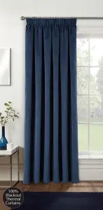 Navy Velvet, Supersoft, 100% Blackout, Thermal Single Door Curtain with Tape Top - 66 x 84 inch (168x214cm)