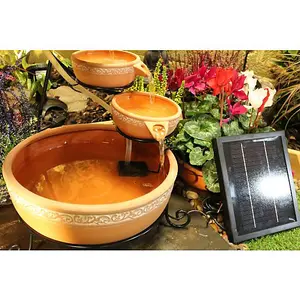 Compact Teracotta Traditional Solar Water Feature - Solar Powered  - Ceramic - L32 x W32 x H53 cm