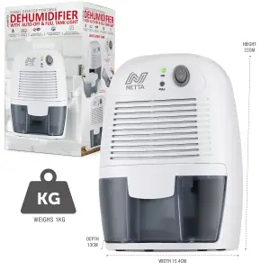 NETTA Dehumidifier 500ml Mini Air Dehumidifier for Damp Mould, Moisture - Grey