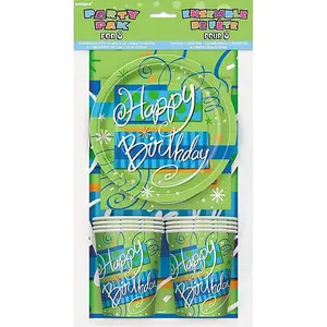 Unique Party Bright Birthday Party Tableware Set Green/Blue/White (One Size)