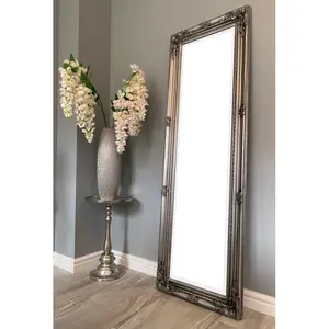 Sade Tall Solid Wood Framed Wall or Dressing Mirror Antique Silver