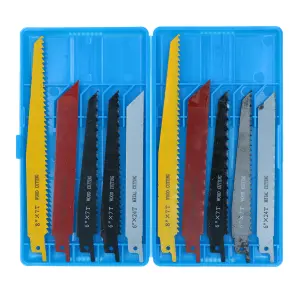 10pc Reciprocating Saw Blade Set Blades Wood Metal Cutting 1/2in Shank