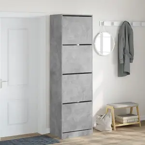 Berkfield Shoe Cabinet with 4 Flip-Drawers Concrete Grey 60x42x204 cm