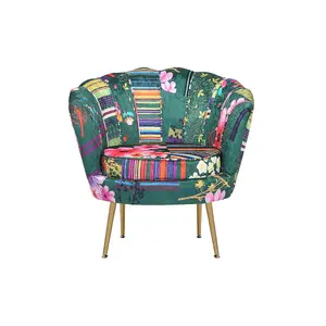 Fabric Green Patchwork Daisy Accent Chair Multicolour