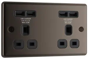 GoodHome Black Nickel Double 13A Raised rounded Unswitched Screwed Socket with USB, x4 & Black inserts