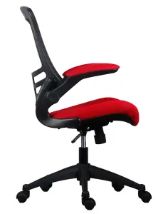 Rainbow Zebra Red Mesh Office Chair with Black Base and Folding Armrests