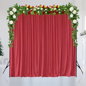 Red Velvet Backdrop Curtain Wrinkle-Free Polyester Fabric Background with Drapes, 3x3 Metres