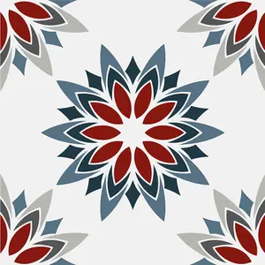 QuoteMyWall Red, Grey & Blue Floral Tile Stickers Peel & Stick Tile Decals For Kitchen & Bathroom (16 Pack)