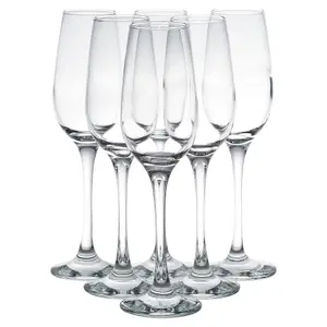 Queensway Home & Dining Height 23cm 200ml Set of 6 Glass Stemmed Champagne Prosecco Wine Flutes Glass Tumblers