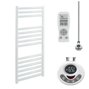 Bray Thermostatic Electric Heated Towel Rail With Timer, Straight, White - W300 x H800 mm