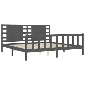 Berkfield Bed Frame with Headboard Grey 200x200 cm Solid Wood