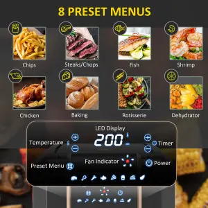 HOMCOM Air Fryer 1700W 6.5L with Digital Display Timer for Low Fat Cooking