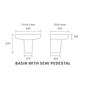 Standon Gloss White D-shaped Wall-mounted Semi-pedestal Basin (H)43.5cm (W)60cm