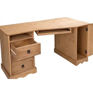 Mercers Furniture Corona Corner Computer Desk 3 Drawer 1 Door Office Bedroom Solid Pine with Mexican Styling