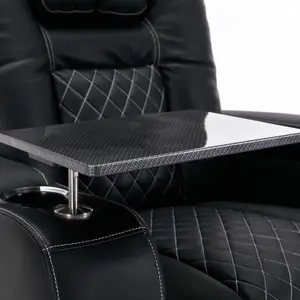 Broadway Cinema Electric Recliner Chair USB Charging Led Base With Tray (Black w White Stitching)