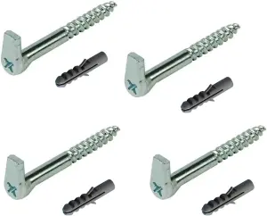 Screw Hooks with Cross Slot Heavy Duty Galvanized Steel Dresser Cup Pack of 4 with fixings (Hook Length 80mm, Thread 5.8mm)