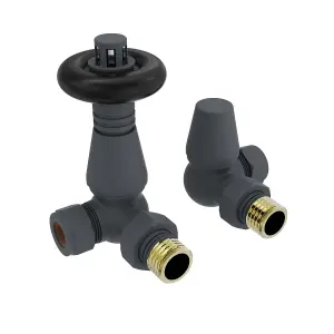 Right Radiators Traditional Thermostatic TRV & Lockshield Corner Radiator Valves Anthracite 1/2"x15mm Set