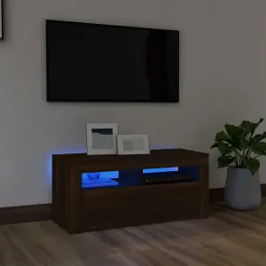 vidaXL TV Cabinet with LED Lights Brown Oak 90x35x40 cm