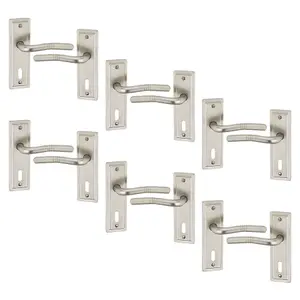 URBNLIVING 158mm Length 12 Pcs Nevada Metal & Satin Nickel Lever Latch Door Keyhole Handles Set