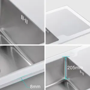 JASSFERRY White Glass Top Kitchen Sink Stainless Steel Single Bowl Right Hand Frosted Drainboard, 860 x 500 mm