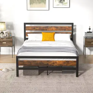 Costway Metal Bed Frame Double Bed Industrial Platform Bed w/ Headboard and Footboard