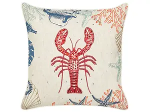 Throw Cushion KELP Linen 45 x 45 cm Animal Embroidery Beige