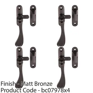 4 PACK - Spoon End Reversible Casement Window Fastener Handle 103mm Length Matt Bronze