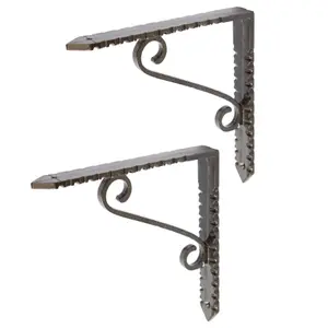 Hammer & Tongs Notched Scroll Iron Shelf Bracket - D150mm - Raw - Pack of 2