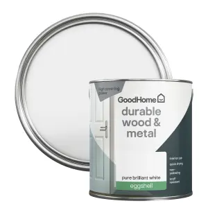 GoodHome Durable Pure Brilliant White Eggshell Metal & wood paint, 2.5L