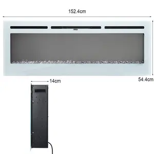 White LED Electric Fire Wall Mounted or Inset Fireplace 12  Flame Colors Adjustable 60 Inch