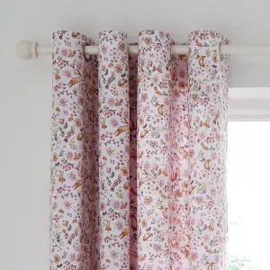 Catherine Lansfield Enchanted Butterfly 66x72 Inch Fully Reversible Eyelet Curtains Two Panels Pink