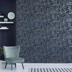 Fine Decor Marble Suave Navy / Metallic Gold Flat & Smooth Wallpaper FD43055