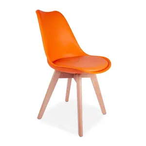 4x SL Modern Orange Tulip Dining Chairs Padded Seat with Wood Legs Modern Home Kitchen