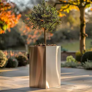 50cm Zinc Silver Tall Square Planter