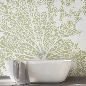 Origin Murals Skeleton Leaf - Sage Green Matt Smooth Paste the Wall Mural 350cm wide x 280cm high