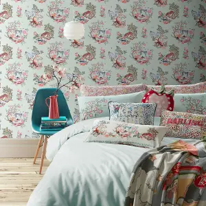 Cath Kidston Painted Kingdom Wallpaper Duck Egg 182541