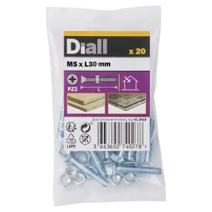 Diall M5 Pozidriv Countersunk Zinc-plated Carbon steel Machine screw & nut (Dia)5mm (L)30mm, Pack of 20