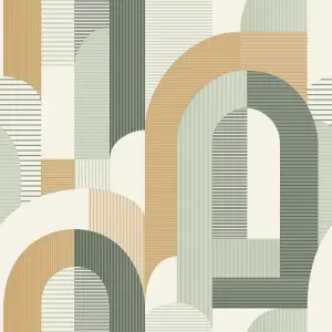 Grandeco Geometric  Arc Textured Wallpaper, Green