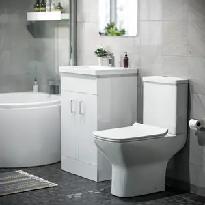 Nes Home P-Shaped RH Bath 500mm Floor Vanity Unit & Close Coupled Toilet Suite