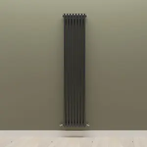 Vertical Black Double Column Radiator (H) 1800mm x (W) 380mm, 5010 BTU.