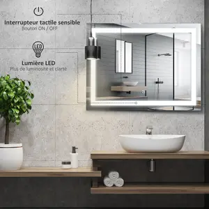 kleankin 70x50cm LED Bathroom Mirror Wall Mounted Vanity Light w/ Touch Switch