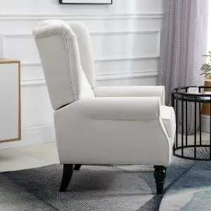 HOMCOM Accent Armchair Home Furniture Retro Tufted Club Wood Fabric Cream White