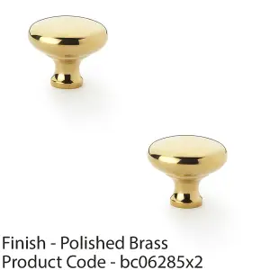 2 PACK - Victorian Round Door Knob - Polished Brass 38mm - Kitchen Cabinet Pull Handle