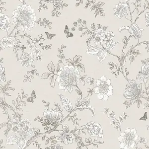 Galerie Homestyle White Taupe Grey Butterfly Toile Smooth Wallpaper