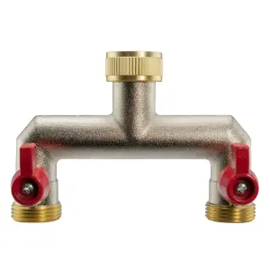 garden watering nickel plated brass 2 way tap splitters /manifold (3/4" bsp male thread outlets)