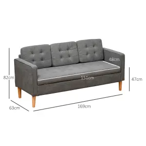 HOMCOM Compact 3 Seater Sofa with Hidden Storage and Rubber Wood Legs Grey