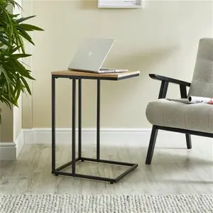 Dunelm Charlie C-Shaped Side Table, Oak Effect, Industrial, Light Wood, Metal